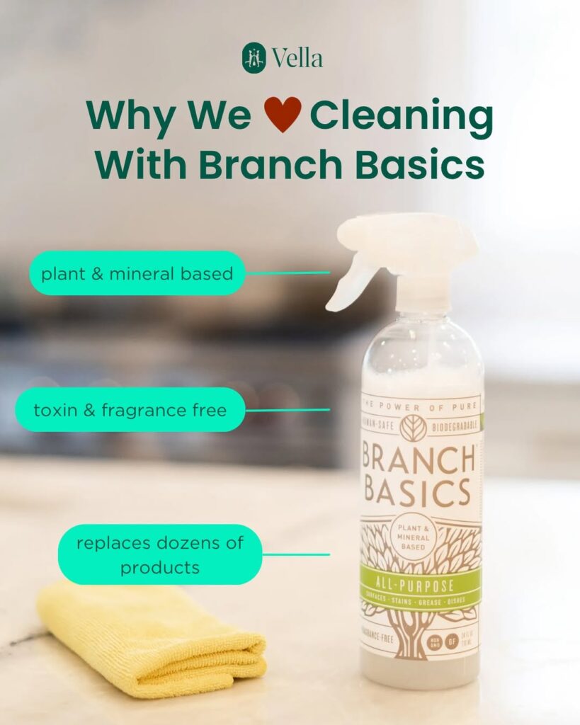 Branch Basics non-toxic cleaning spray used during home cleaning.